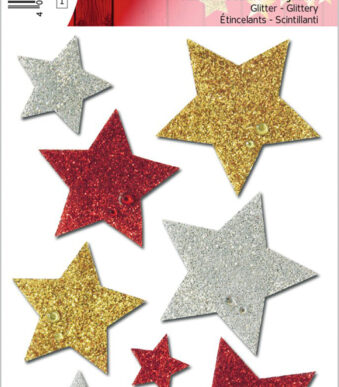 Herma Kerstmis-stickertjes 'Kleurrijke Sterren', glitterend