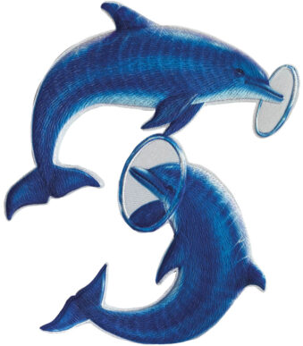 Strijkplaatje voor zelfgemaakte stoffen schooltas, delfijnen.
