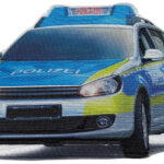 Strijkplaatje voor zelfgemaakte stoffen schooltas, politieagent