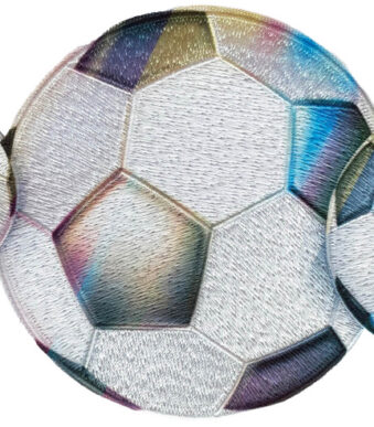 Strijkplaatje voor zelfgemaakte stoffen schoolzak, voetbal.