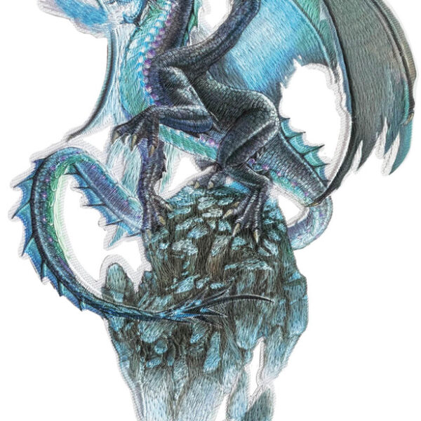 IJsdraken strijkplaatje voor zelfgemaakte stoffen schooltas.