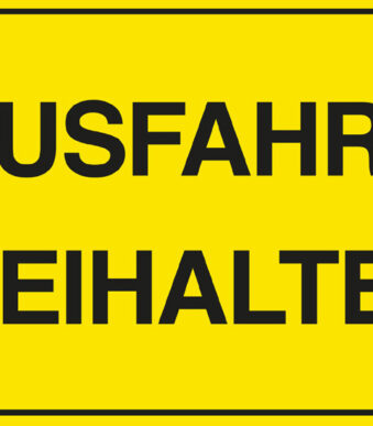 Verbodsbord 'Uitgang vrij houden!', geel/zwart