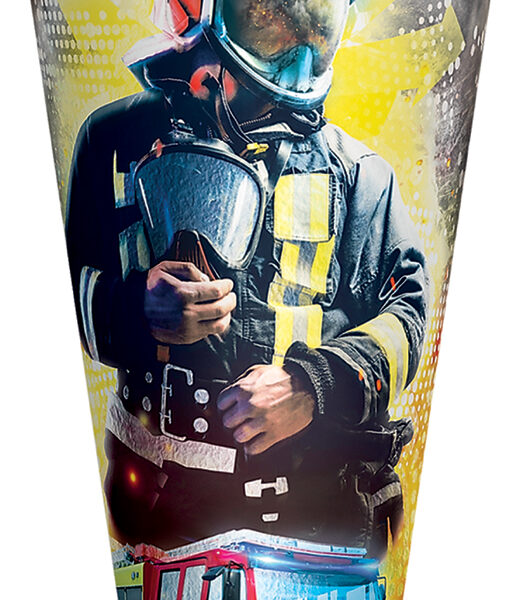 Rondje schooltas 'Brandweerman', met effect