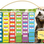 Duidelijke week-maand schoolagenda met dinosaurus motief