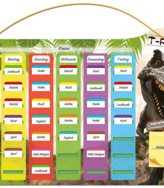 Duidelijke week-maand schoolagenda met dinosaurus motief