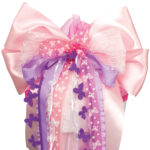 Grote vrolijk gekleurde vlinderstrik voor schooltas, roze/paars