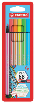 Stabilo Vezelstift Pen 68 Neon, set van 6