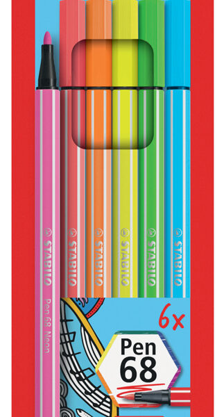 Stabilo Vezelstift Pen 68 Neon, set van 6