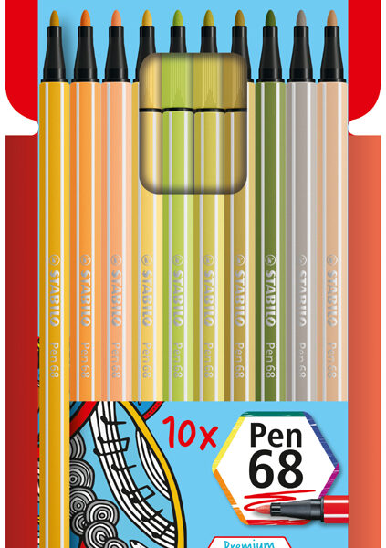 Stiftpennen set van 10 in kartonnen etui