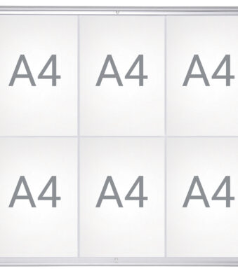 Vitrine-wandbord aluminiumframe smal 6xA4
