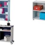 Papierrolwagen, 2 vakkken voor mappen, zwart