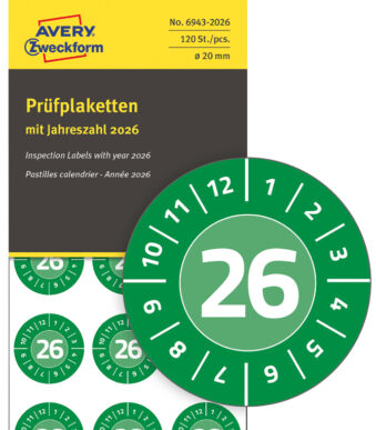 Controle-etiketten 2026, vinyl, groen, 20 mm