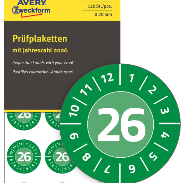 Controle-etiketten 2026, vinyl, groen, 20 mm