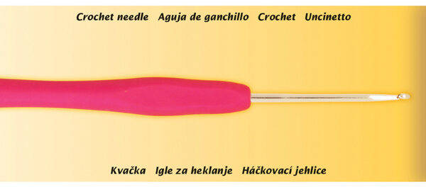 Haaknaald voor kantklossen, maat 3, kunststof handvat, roze