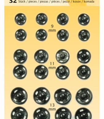 Metalen drukknopen, zwart, diverse maten.