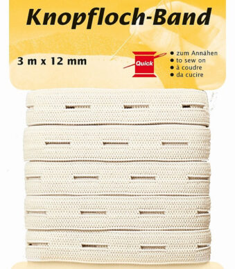 Knopengat-band, 12 mm x 3 m, wit