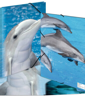 Hoekhoezen map 'Dolfijnen', uit PP, formaat A4.