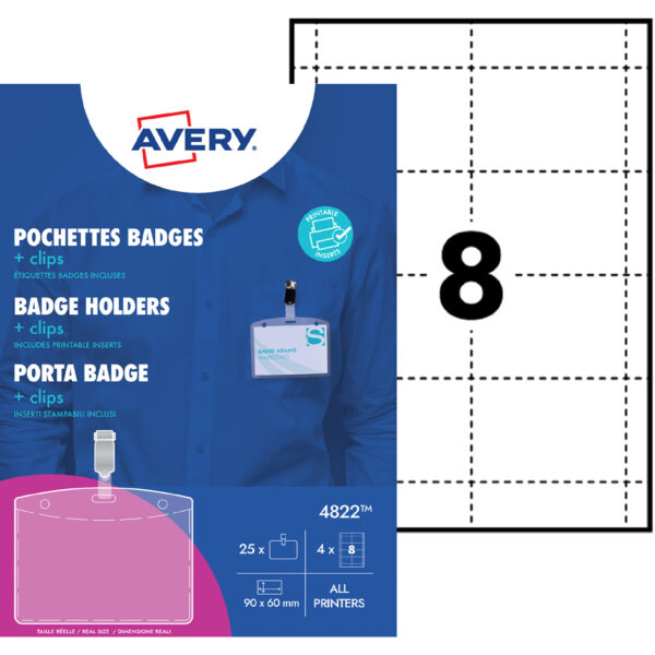 AVERY Badge houder met clip 90x60mm, 25 stuks
