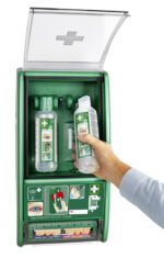 Oogdouche-station met oogzalfdispenser