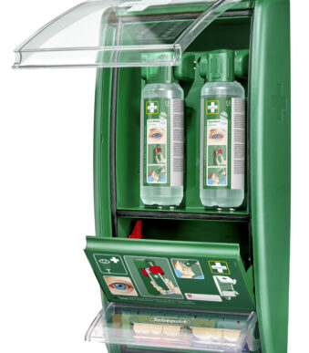 Oogdouche-station met oogzalfdispenser