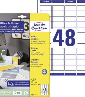 Avery adreslabels voor thuiskantoor, 45,7x21,2 mm