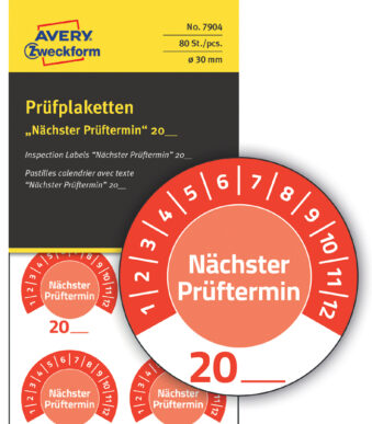 Avery inspectielabels 'Volgende inspectiedatum', rood