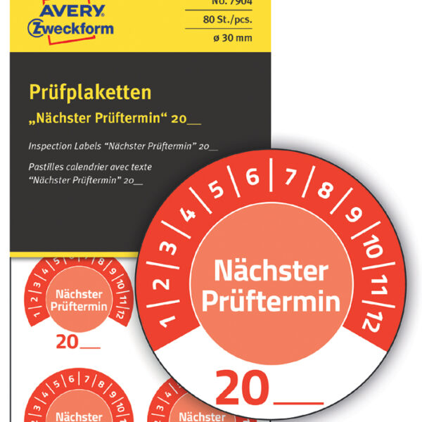Avery inspectielabels 'Volgende inspectiedatum', rood