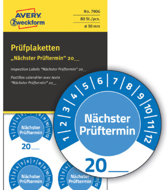 Avery doelformulieren "Volgende inspectiedatum", blauw