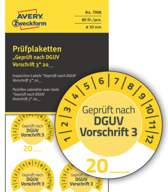 Avery Doelformulieren Controlelabels 'DGUV Voorschrift 3', geel