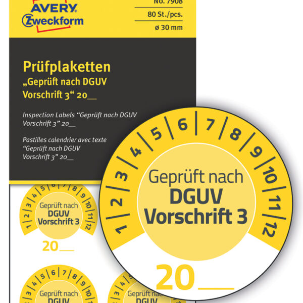 Avery Doelformulieren Controlelabels 'DGUV Voorschrift 3', geel
