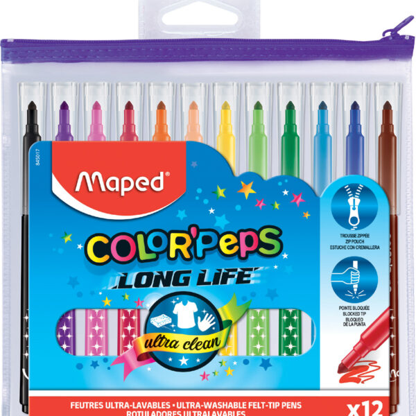 Maped kleurpotloden 'COLOR'PEPS lang leven, 12 stuks met rits-etui.