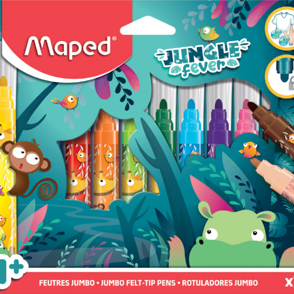 Viltstiften JUNGLE fever JUMBO, doos met 12 kleuren