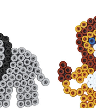 Grote kralenapplicatie ''Leeuw, Olifant'' met applicatiepapier, in doos