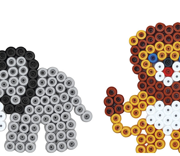 Grote kralenapplicatie ''Leeuw, Olifant'' met applicatiepapier, in doos
