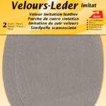 Ovale fluwelen opnaailapjes in beige kleur.