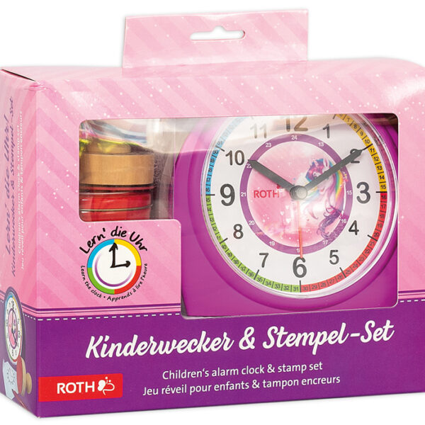 Kinder-wekker & stempelsset 'Eenhoorngezicht'
