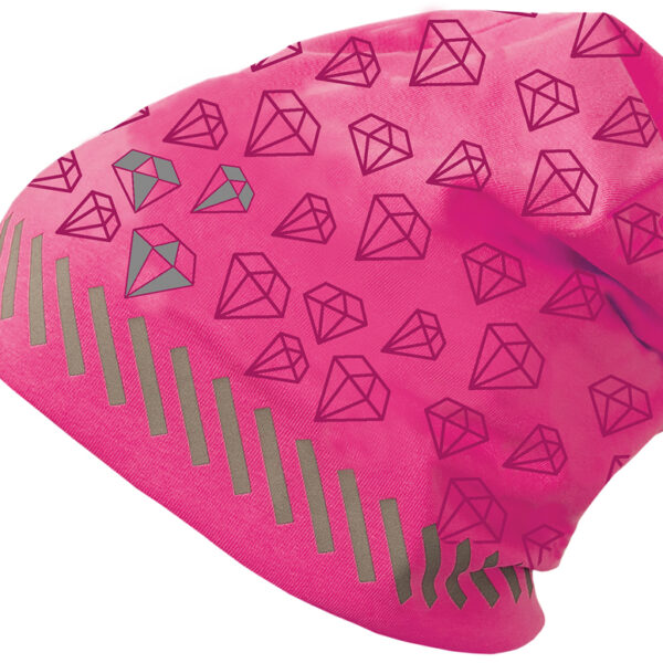 Roze kinderjerseymuts 'Diamant' met reflectie