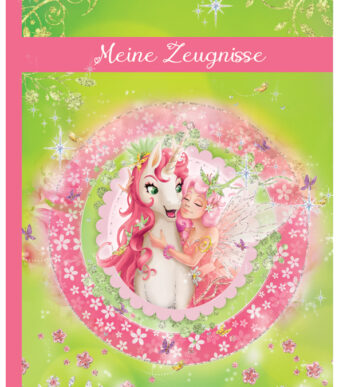 Gelukkige eenhoorn-portfoliomap met design en glitteren.