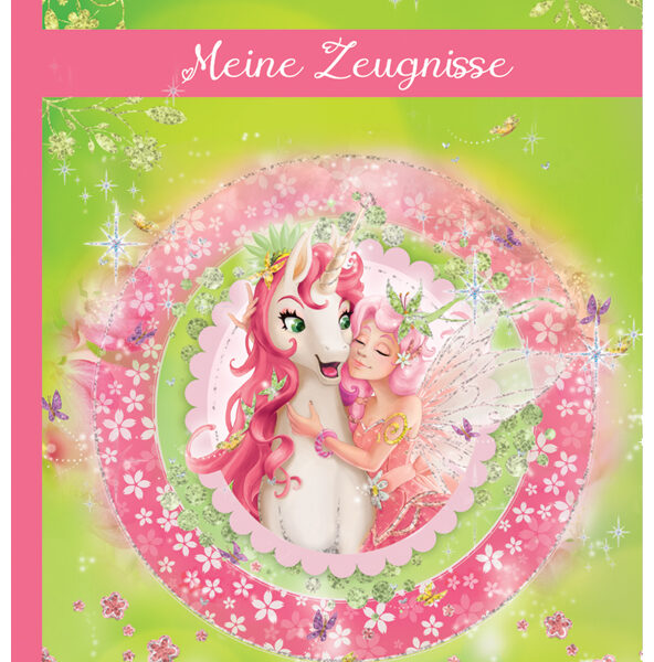 Gelukkige eenhoorn-portfoliomap met design en glitteren.