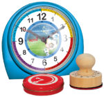 Voetbalwekker & stempelset voor kinderen, blauw