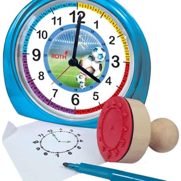 Voetbalwekker & stempelset voor kinderen, blauw