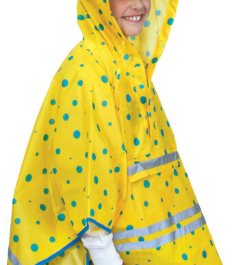 Kinderregenponcho ReflActions 'Brullen', geel/blauw