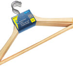 Houten kledinghanger met stang, naturel, set van 5