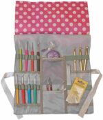 Tas voor haakpriemen met stippenpatroon, roze/wit