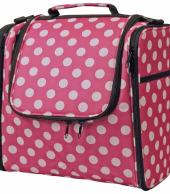 Draagtas voor brei- en haakmateriaal 'Stippen', roze/wit