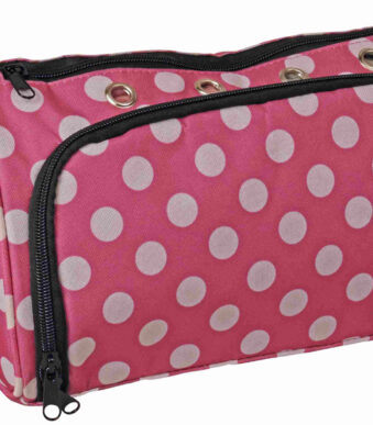 Draagtas voor brei- en haakmateriaal 'Stippen', roze/wit