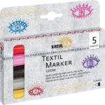 Glitterstiften met textielpunt, set van 5 stuks