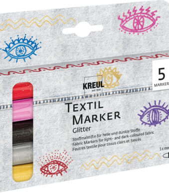 Glitterstiften met textielpunt, set van 5 stuks