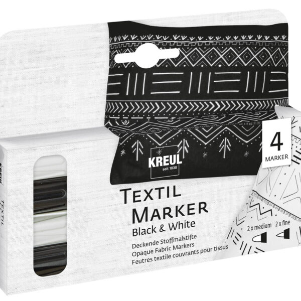 Textielstiften opake zwart-wit set van 4
