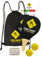 Paddelstel voor racketsporten op straat.